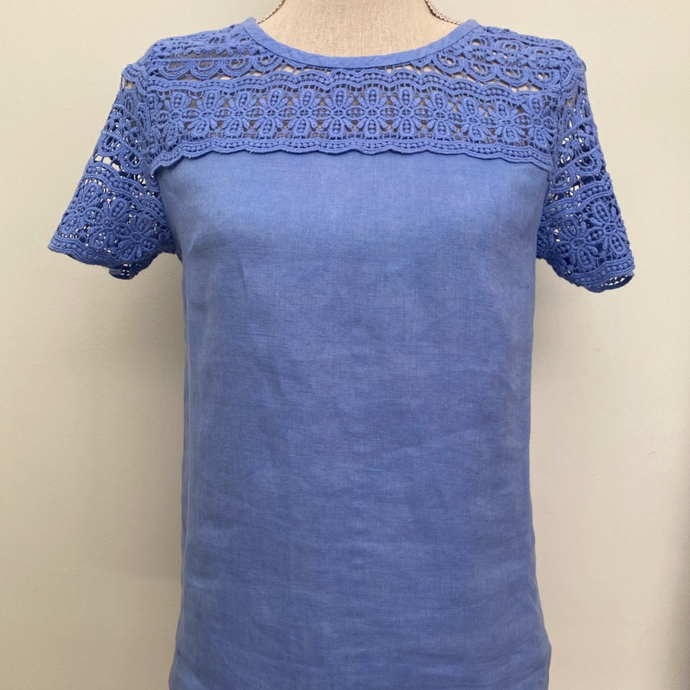 J. CREW Women's 0 Lace Embroidery 100% Linen Blouse
